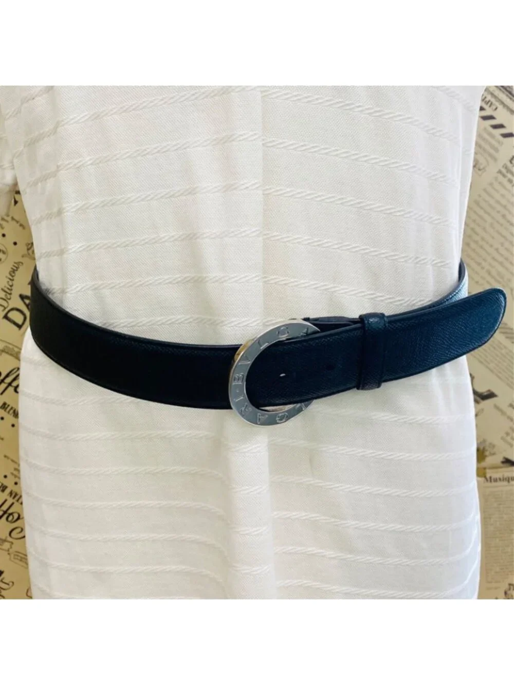 Bvlgari Bulgari Belt Circle Logo Leather Business Black